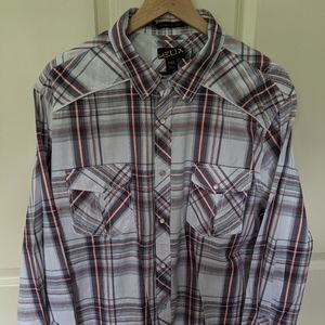 👣Helix White and Red Plaid Western Shirt